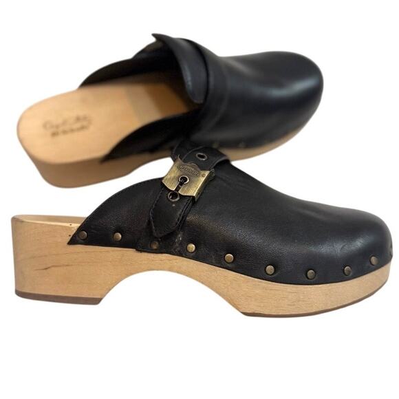 Dr. Scholl's 7 leather wooden platform slip on studded mule clogs 2941 - Picture 1 of 12